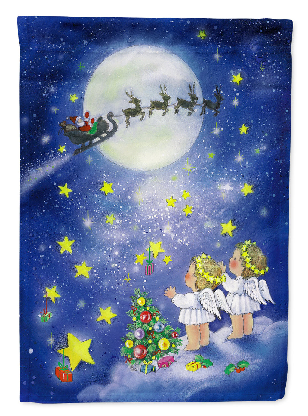 Angels watching Santa Claus Garden Flag Mailbox Decorative Yard Banner Outside Patio Artwork for Flower Beds, Garden Size, Multicolor