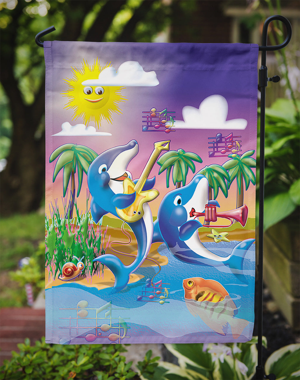 Dolphin's Playing Music Garden Flag Mailbox Decorative Yard Banner Outside Patio Artwork for Flower Beds, Garden Size, Multicolor