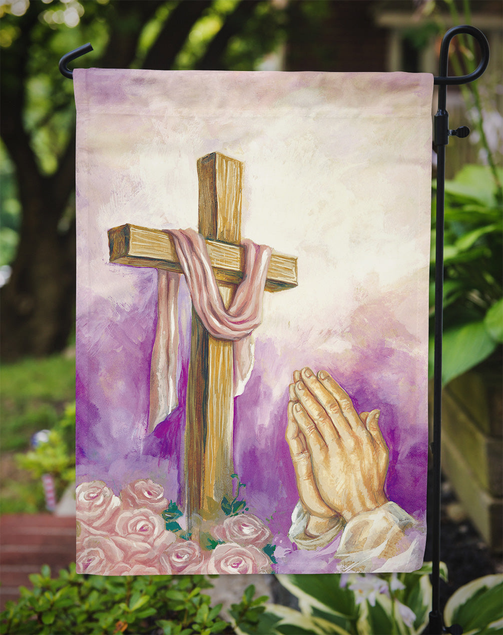 Easter Cross with Praying Hands Garden Flag Mailbox Decorative Yard Banner Outside Patio Artwork for Flower Beds, Garden Size, Multicolor