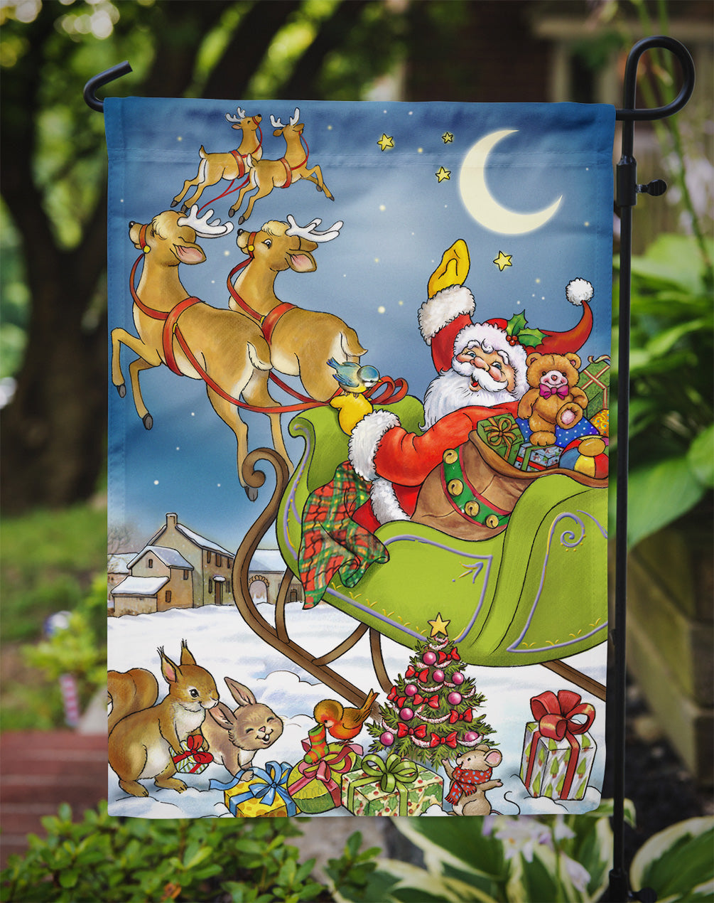 Christmas Santa taking Off Garden Flag Mailbox Decorative Yard Banner Outside Patio Artwork for Flower Beds, Garden Size, Multicolor
