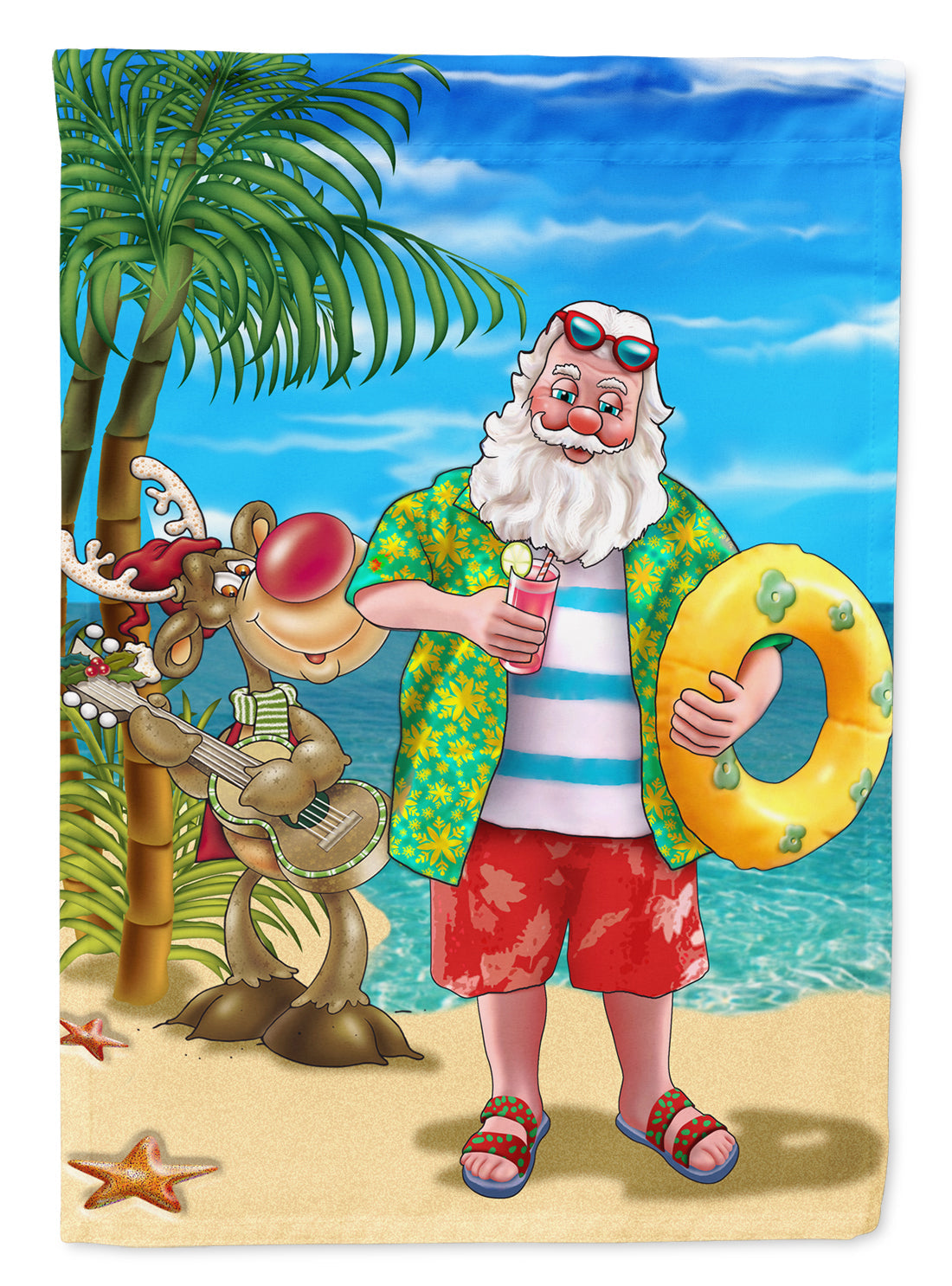 Beach Christmas Santa Claus Swimming Garden Flag Mailbox Decorative Yard Banner Outside Patio Artwork for Flower Beds, Garden Size, Multicolor