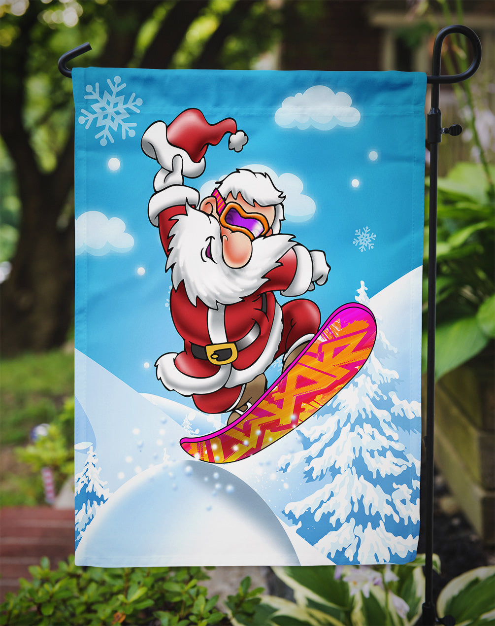 Christmas Santa Claus Snowboarding Garden Flag Mailbox Decorative Yard Banner Outside Patio Artwork for Flower Beds, Garden Size, Multicolor