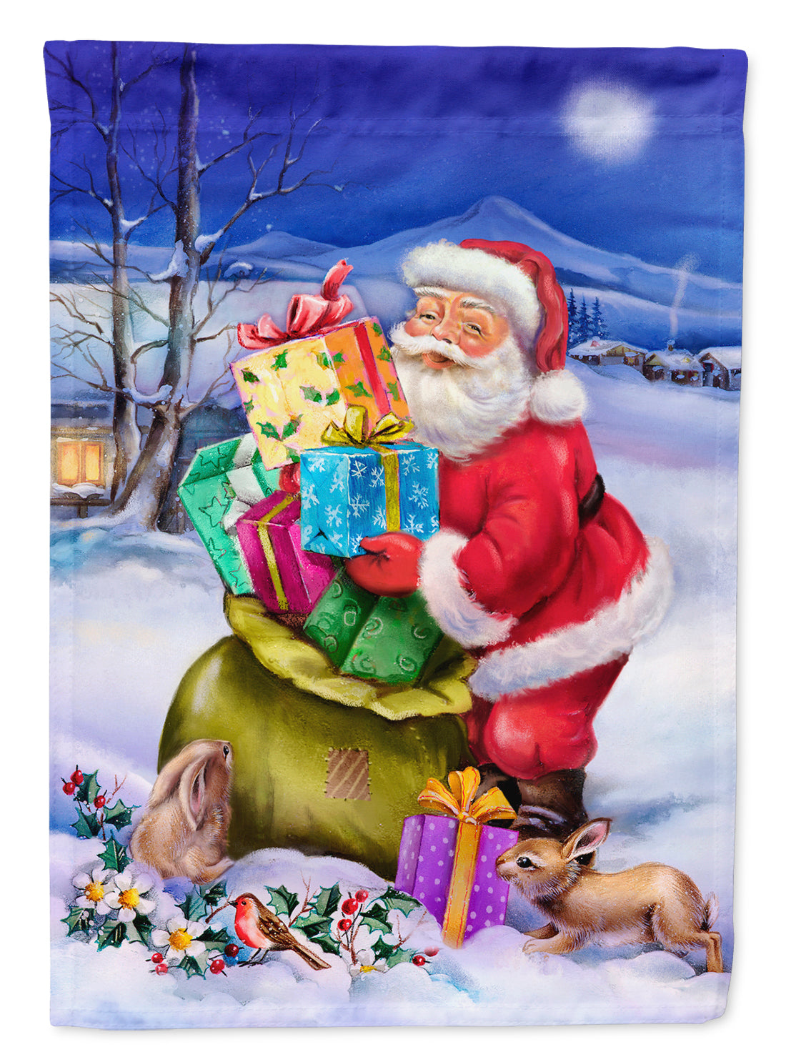 Christmas Santa Claus with Rabbits Garden Flag Mailbox Decorative Yard Banner Outside Patio Artwork for Flower Beds, Garden Size, Multicolor