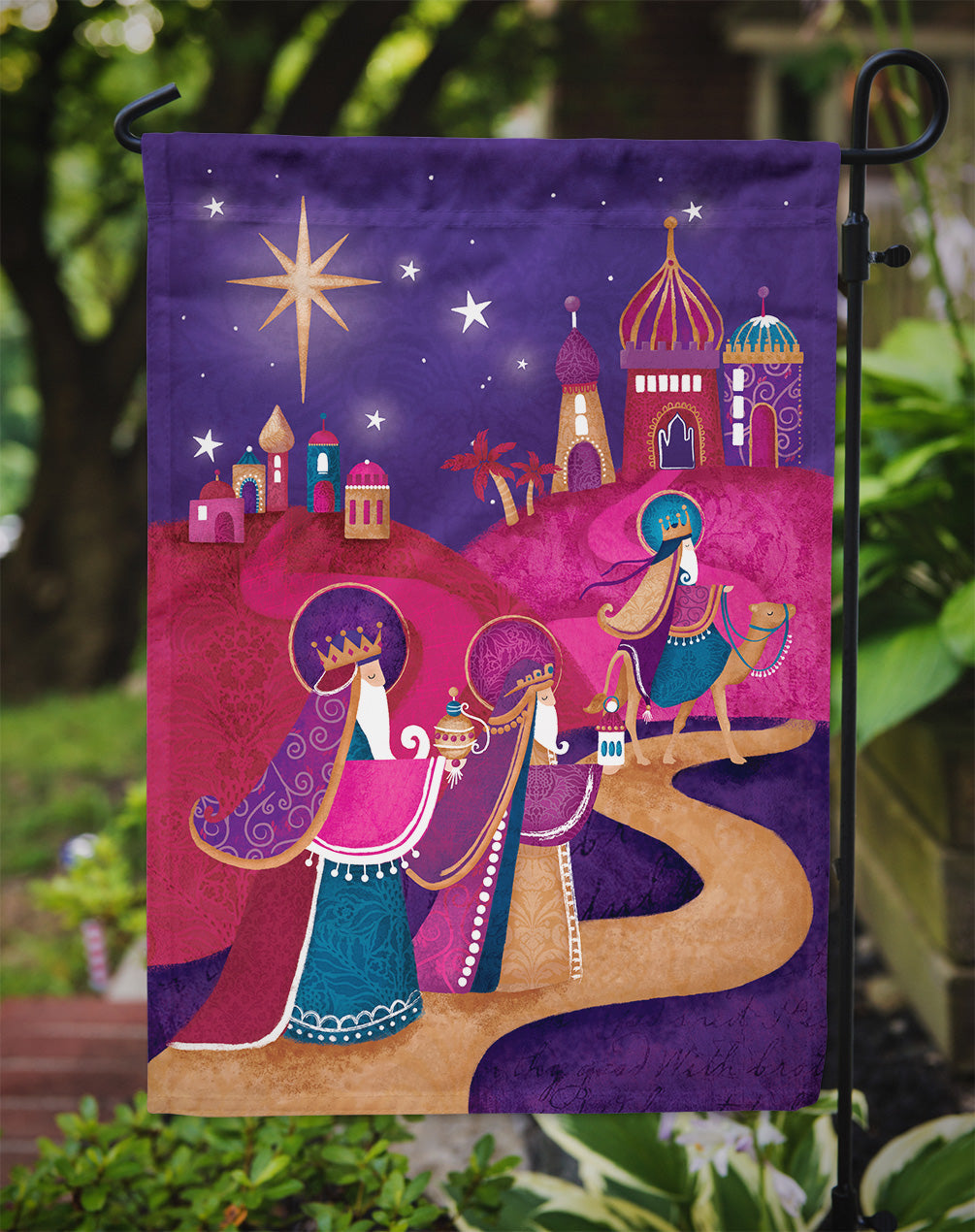 Christmas Wise Men in Purple Garden Flag Mailbox Decorative Yard Banner Outside Patio Artwork for Flower Beds, Garden Size, Multicolor
