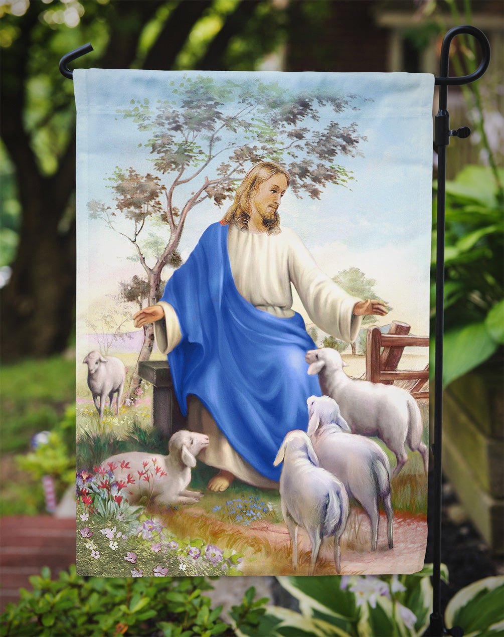 Jesus and his flock of sheep Garden Flag Mailbox Decorative Yard Banner Outside Patio Artwork for Flower Beds, Garden Size, Multicolor