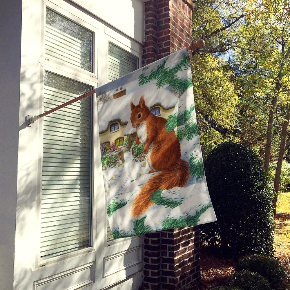 Red Squirrel & Cottage House Flag 28x40 Porch Sleeve Pole Decorative Outside Yard Banner Artwork Wall Hanging, Polyester