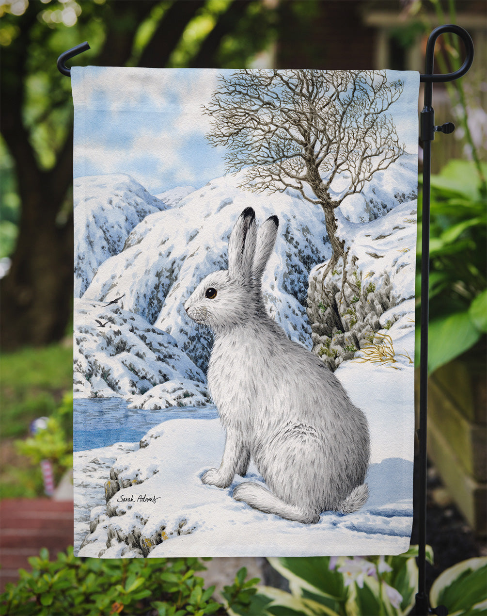 Mountain Hare White Rabbit Garden Flag Mailbox Decorative Yard Banner Outside Patio Artwork for Flower Beds, Garden Size, Multicolor