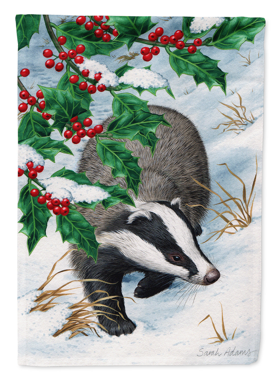 Badgers with Holly Berries Garden Flag Mailbox Decorative Yard Banner Outside Patio Artwork for Flower Beds, Garden Size, Multicolor