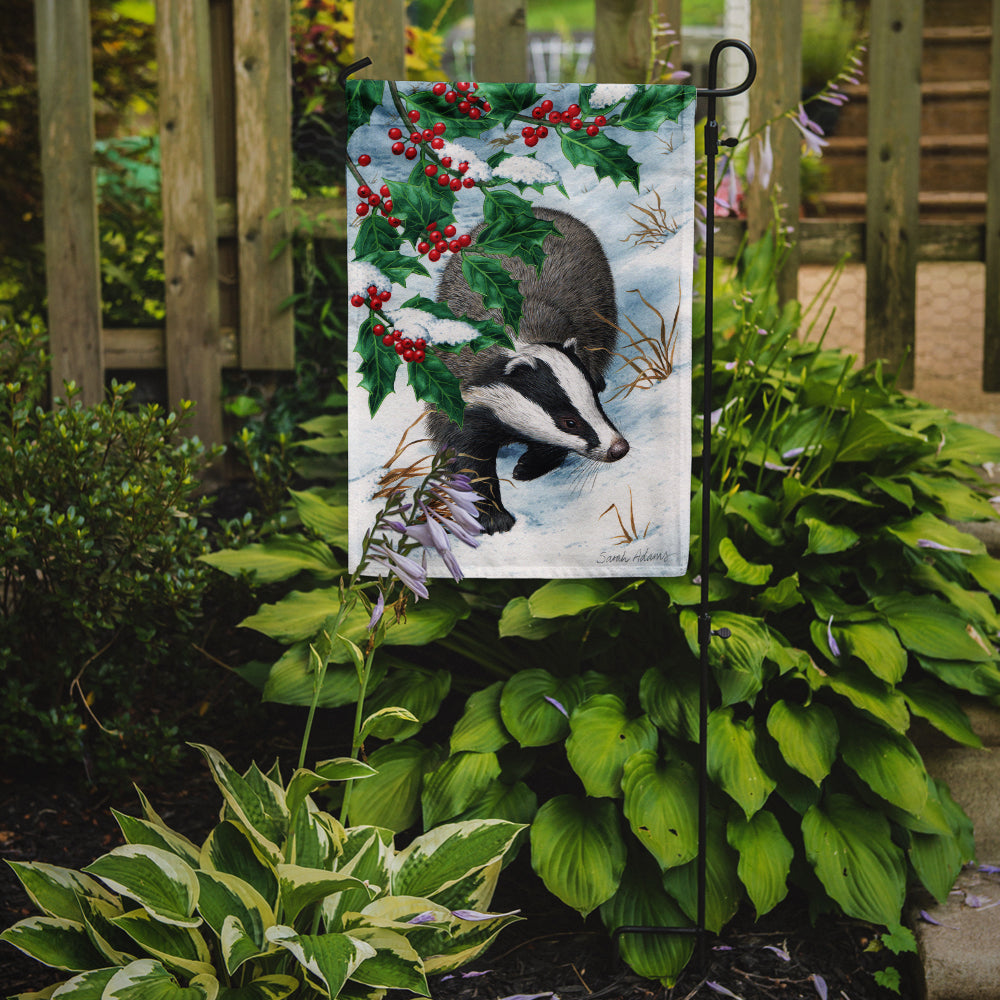 Badgers with Holly Berries Garden Flag Mailbox Decorative Yard Banner Outside Patio Artwork for Flower Beds, Garden Size, Multicolor