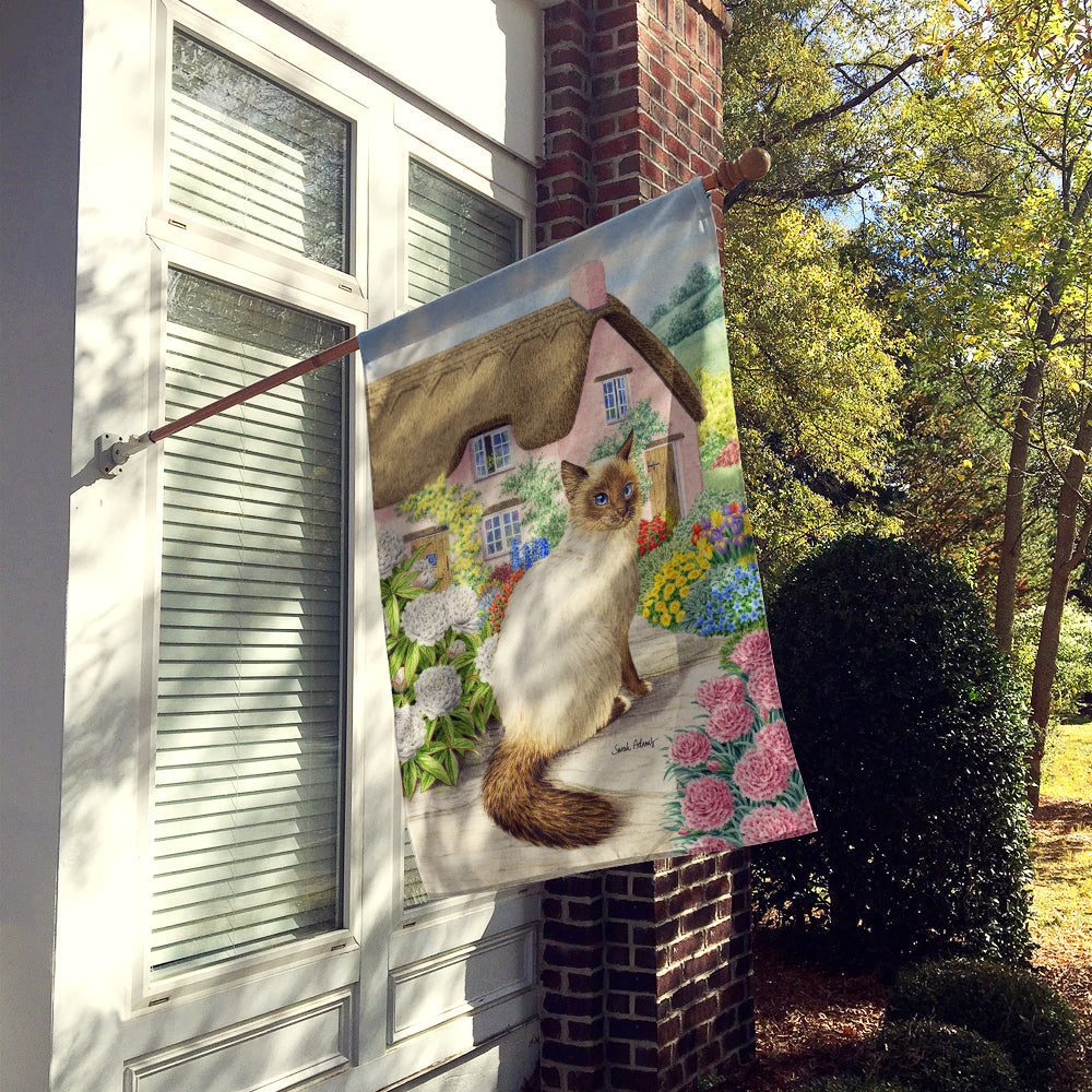 Birman Cat and Cottage House Flag 28x40 Porch Sleeve Pole Decorative Outside Yard Banner Artwork Wall Hanging, Polyester