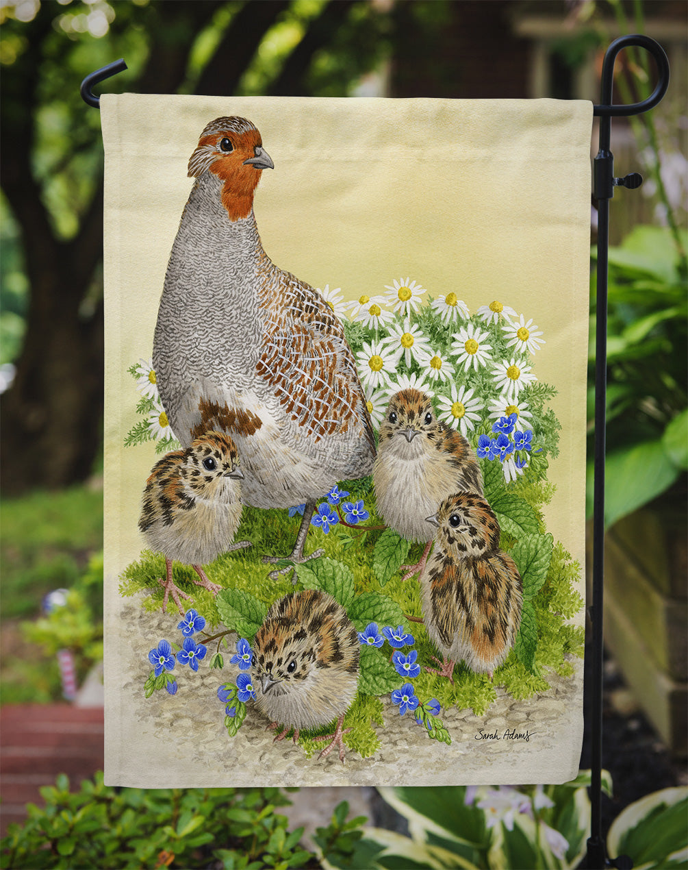 Partridge and Chicks Garden Flag Mailbox Decorative Yard Banner Outside Patio Artwork for Flower Beds, Garden Size, Multicolor
