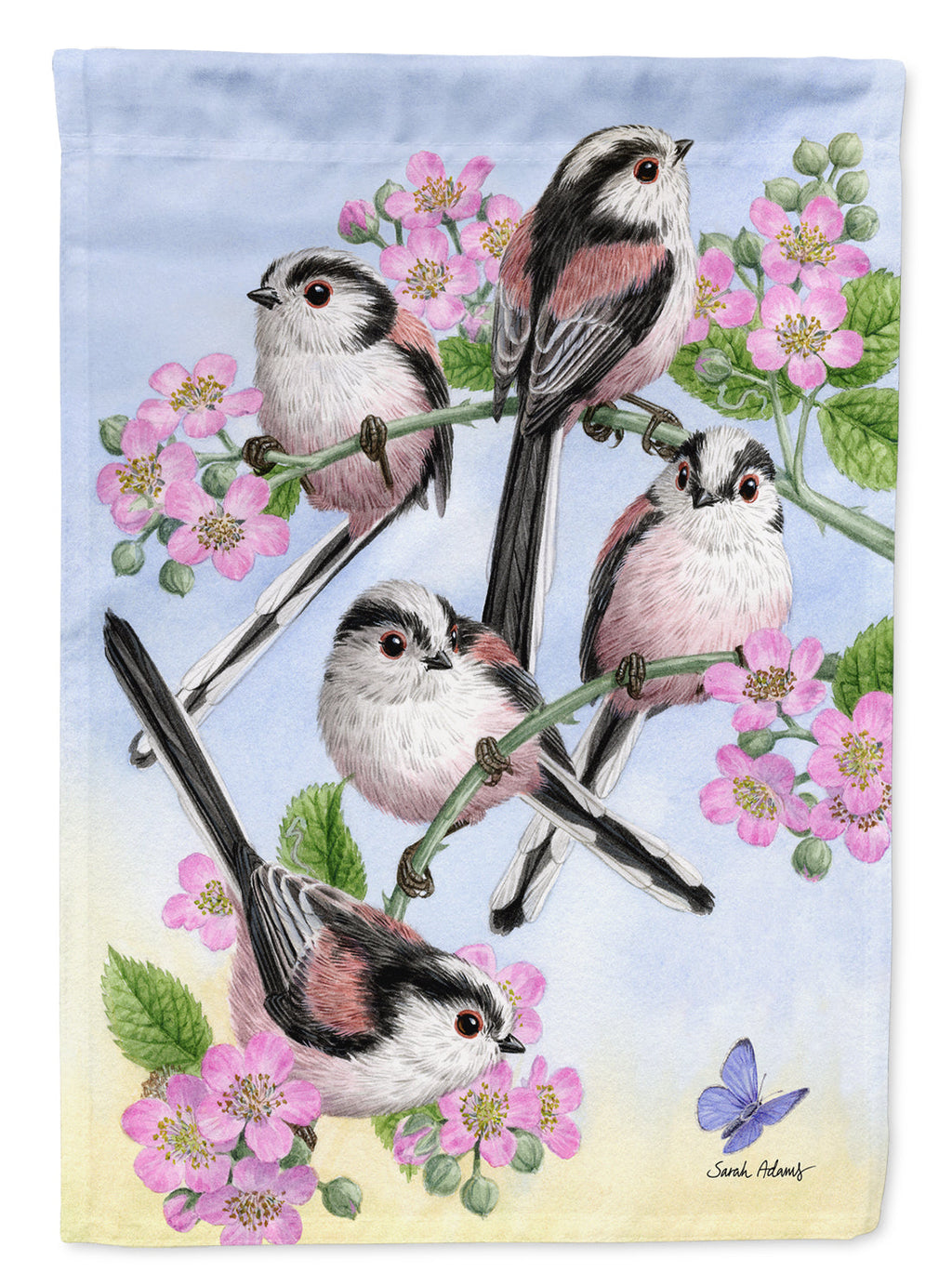 Party of 5 Long Tailed Tits Garden Flag Mailbox Decorative Yard Banner Outside Patio Artwork for Flower Beds, Garden Size, Multicolor