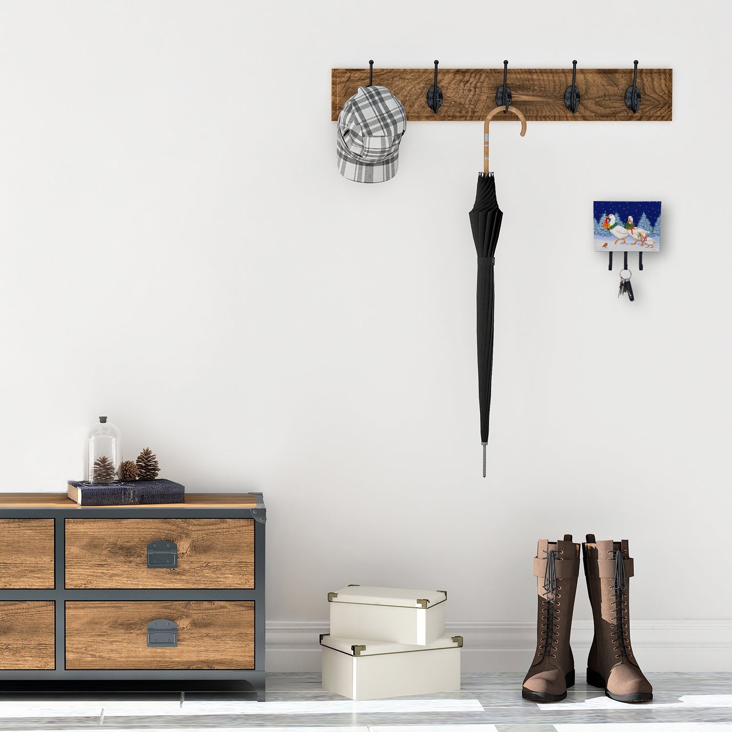 Three Geese & Gifts Leash or Key Holder Wall Hooks, Coat Rack Wall Mount, for Hanging Keys, Towels, Aprons, Leashes