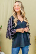Plus Black Woven Embellished Sleeve Blouse