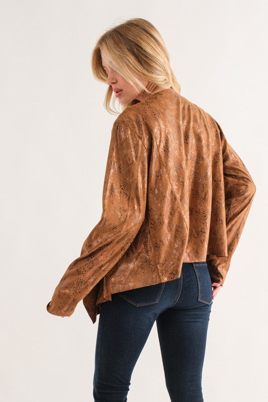 Plus Camel Rust Animal Print Heavy Suede Cardigan