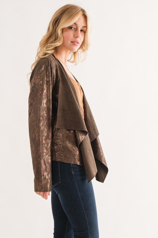 Plus Olive Animal Print Heavy Suede Cardigan