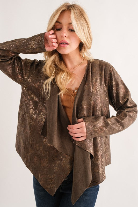 Olive Animal Print Heavy Suede Cardigan