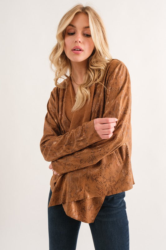 Camel Rust Animal Print Heavy Suede Cardigan