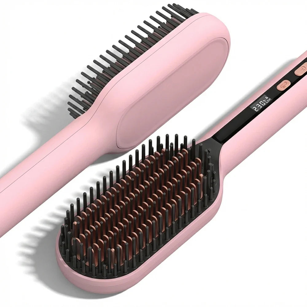 Electric Hair Straightening Brush, 45s Fast Heat-Up, 5 Temp Modes Hot Straightener Comb, 360° Swivel Cord, Smooth Hair, 120-240V