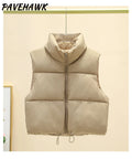 Women Short Cotton Down Vest Sleeveless Warm Stand Up Collar Outerwear Casual Winter Loose Basic Thick Jacket Female Clothes