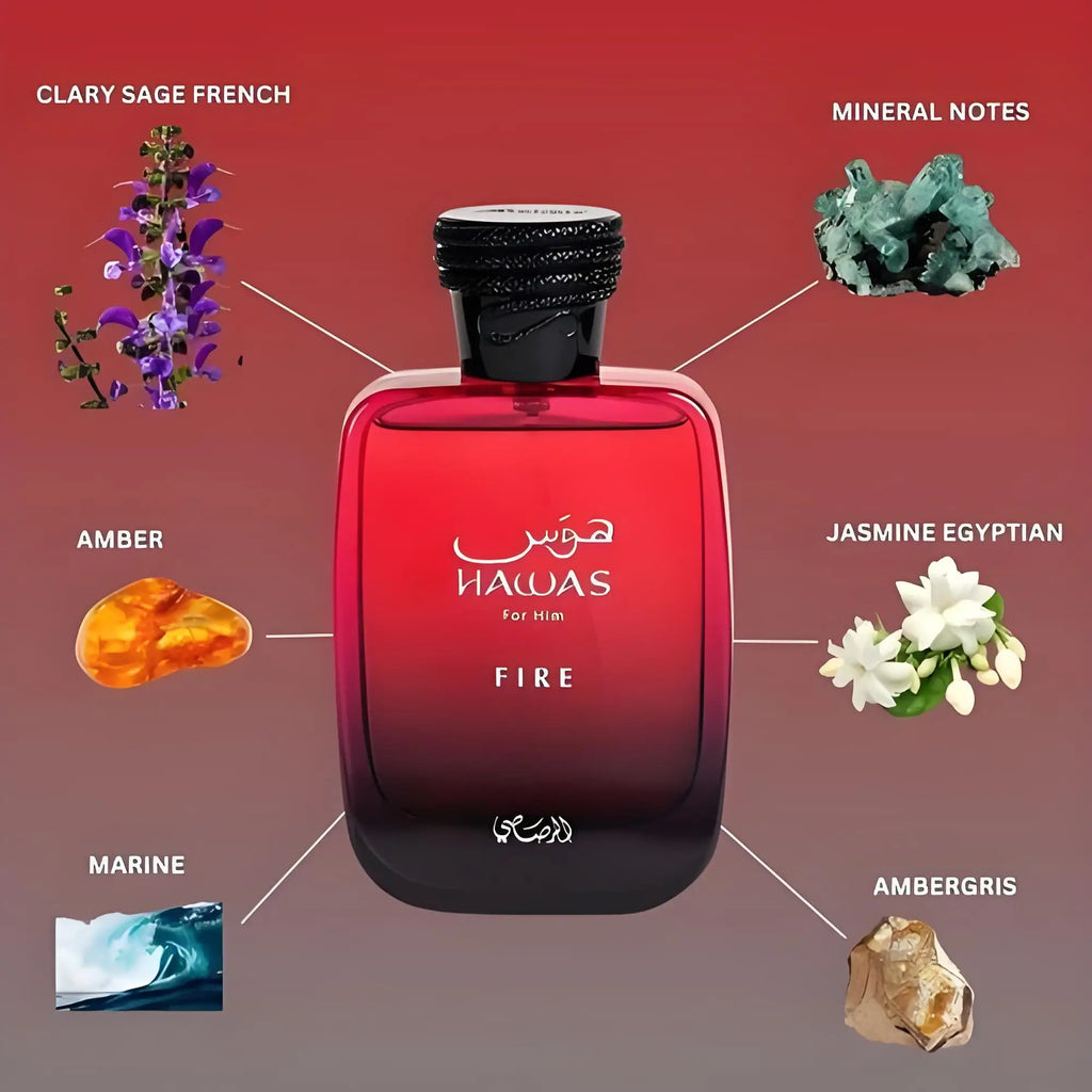 100ML Hawas Fire Eau De Parfum For Men Arabian Woody Long Lasting Fragrance Ideal Gift