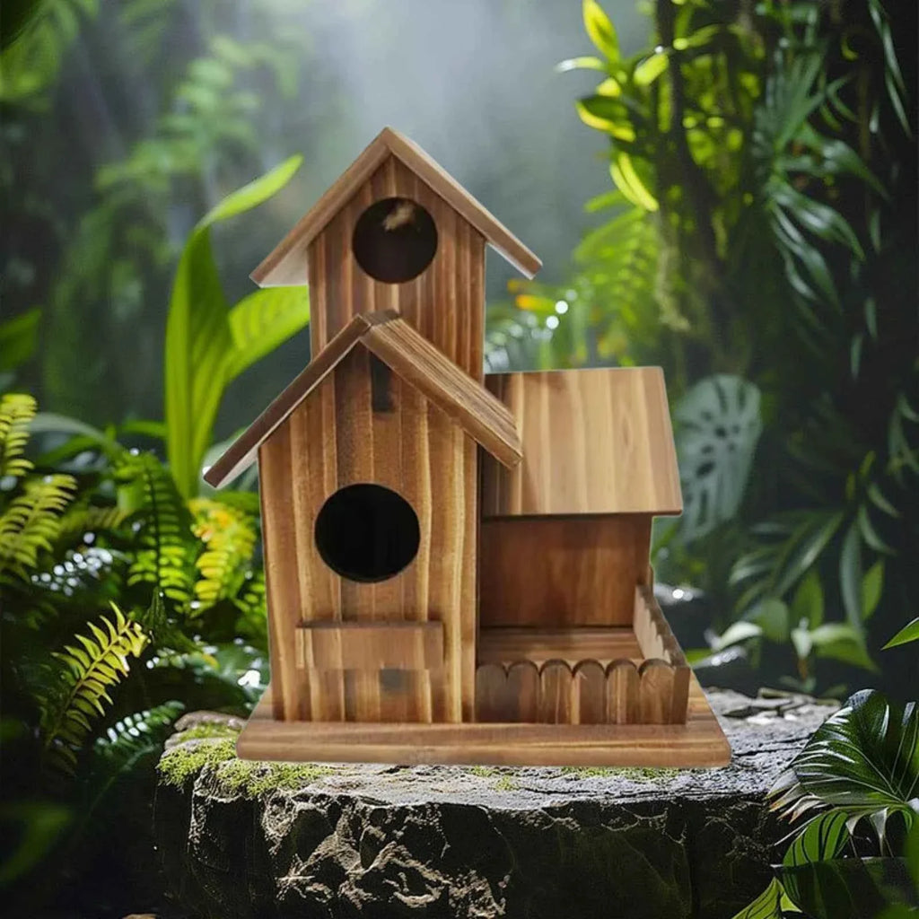 Wooden Bird House Weather Resistant Outdoor Hanging Birdhouse Large Nest for Hummingbird Garden Backyard Decoration