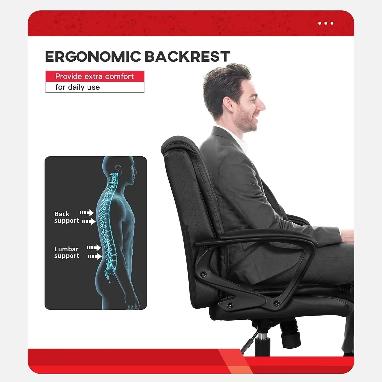 Office Computer Chair PU Leather Executive Chair Ergonomic Desk Chairs Adjustable Height with Wheels & Armrest Swive