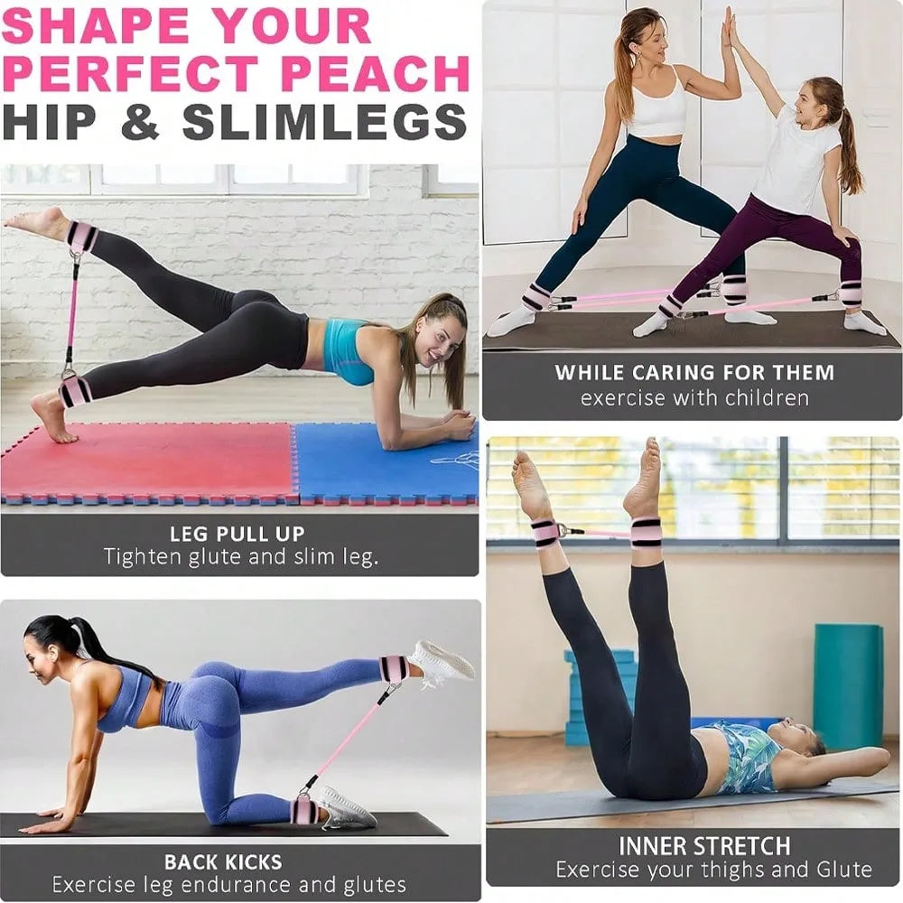 3 Piece Natural Latex Yoga Resistance Bands | Hip and Leg Shaping Trainer with Ankle Straps