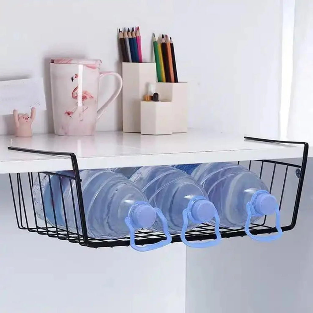 1pc White/Black Hanging Net Basket Iron Material Large Capacity Hanging Under Cabinet Wall Wardrobe Storage Basket Kitchen Tools