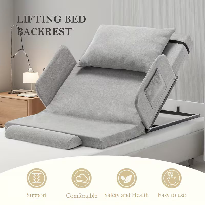 Adjustable Bed Backrest With Safety Rails - 300 Lbs Capacity, 4-68° Lift Range, Machine Washable Cover - Ideal For Elderly, Pregnancy, Patient Care & Mobility Assistance