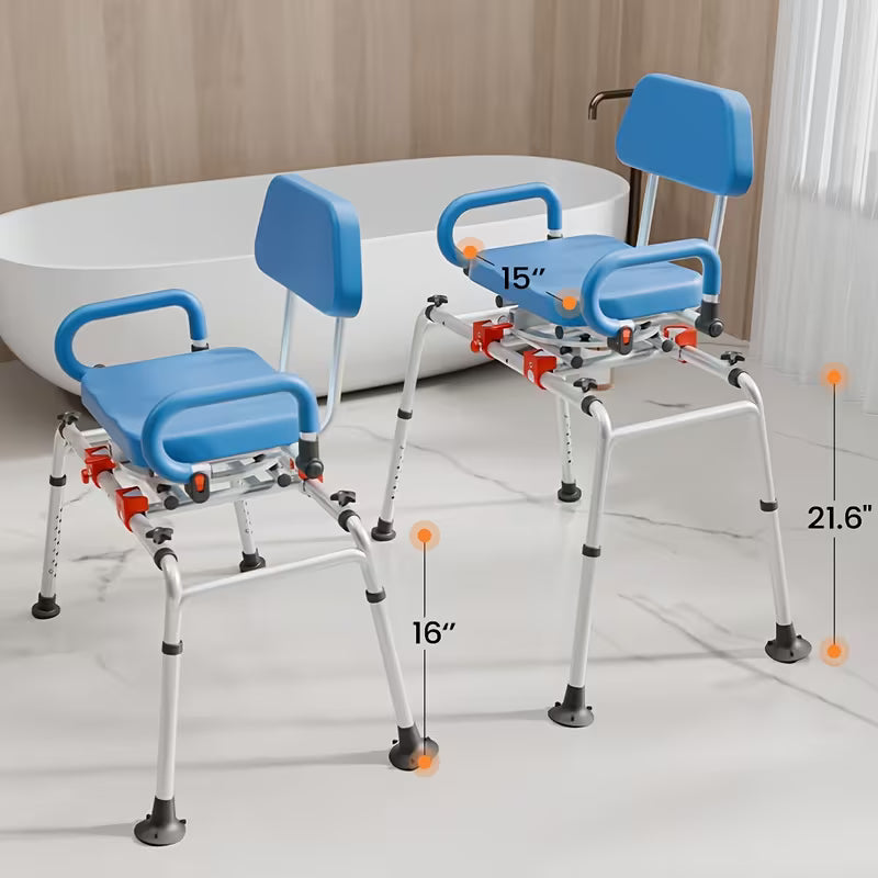 djustable Height Sliding Shower Chair with Swivel Seat - Foldable Bathtub Transfer Bench