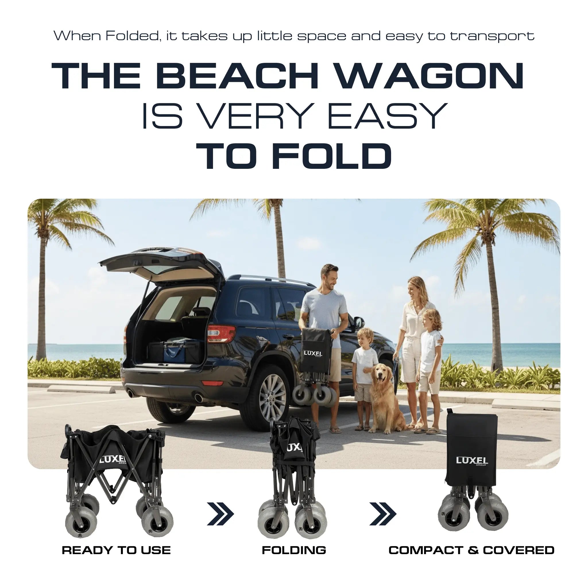 Beach Wagon Cart with Big Wheels – Foldable Utility Wagon Black