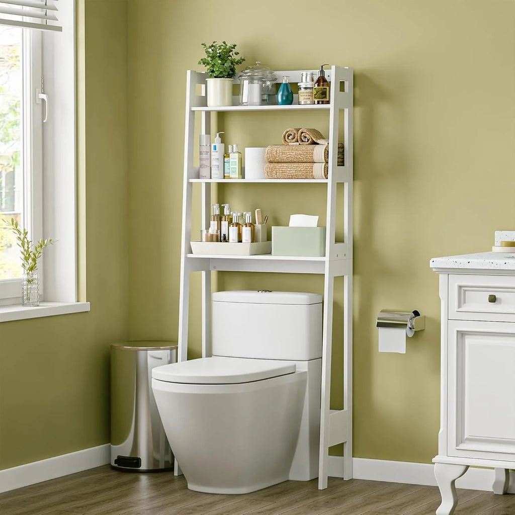 3 Tiers Over The Toilet Bathroom Storage Shelf, Freestanding Wooden Bathroom Organizer Rack with Shelves for Laundry