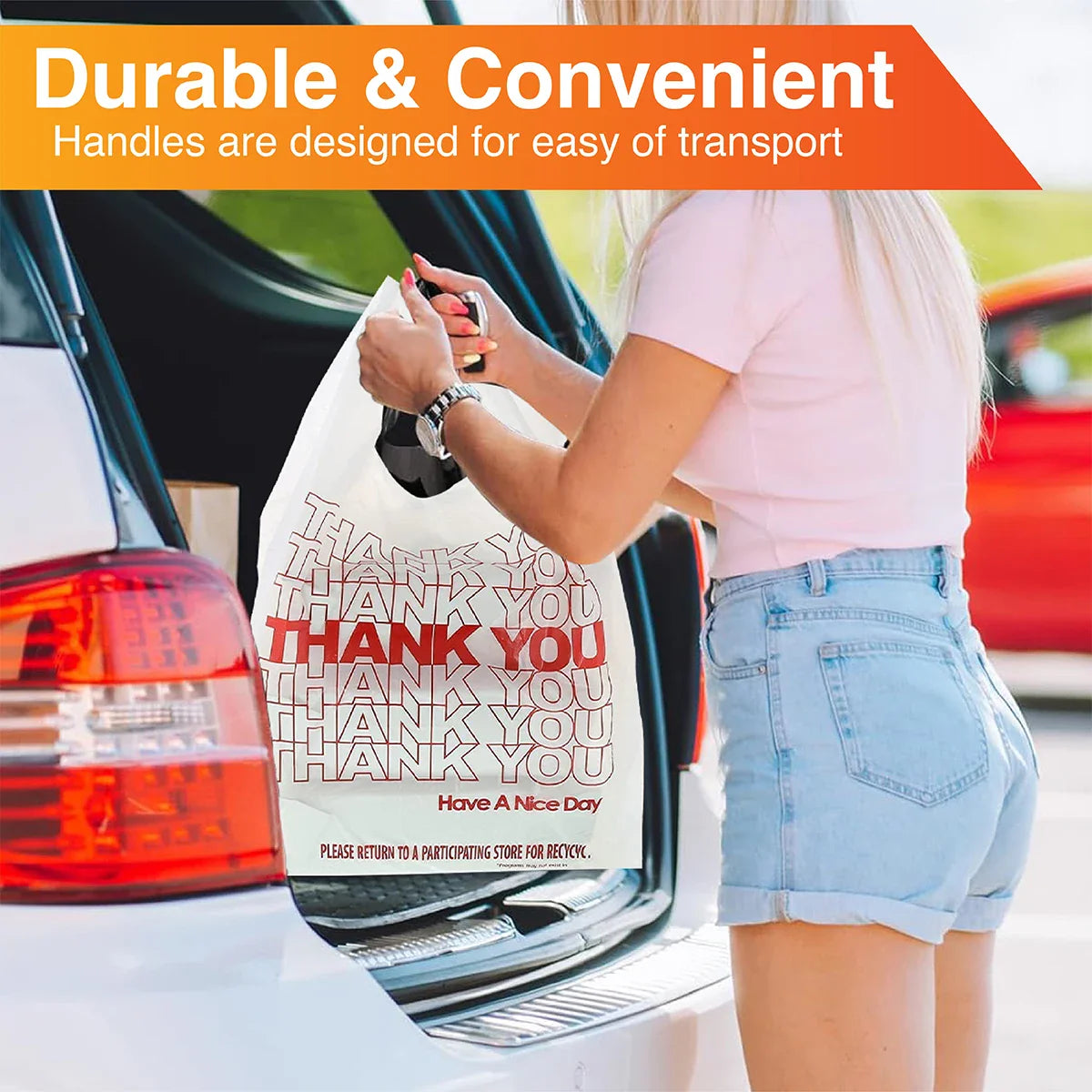 Heavy Duty Thank You T-Shirt Bags HDPE 1000 Count Bulk