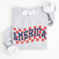 America Retro Patriotic USA Checkered Vintage Americana Flag Inspired Sweatshirt