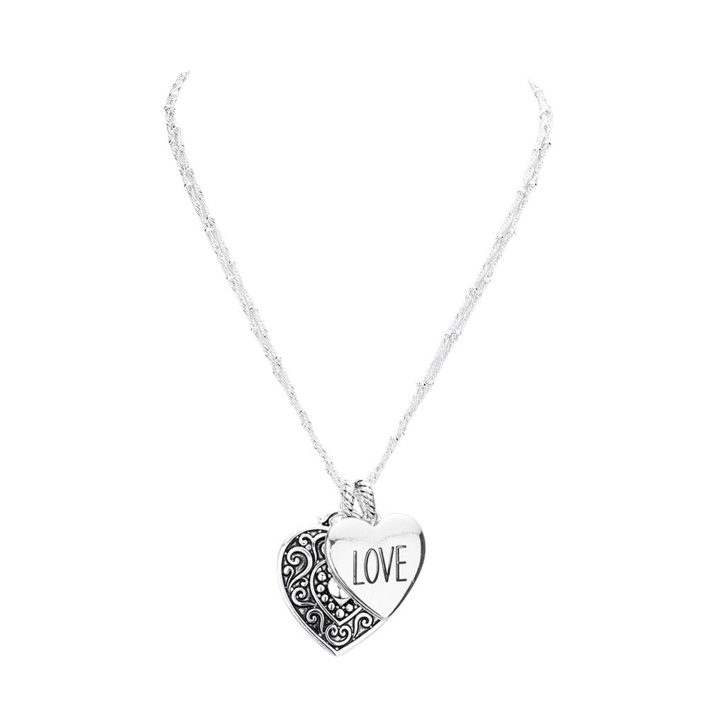 LOVE Antique Metal Heart Pendant Necklace