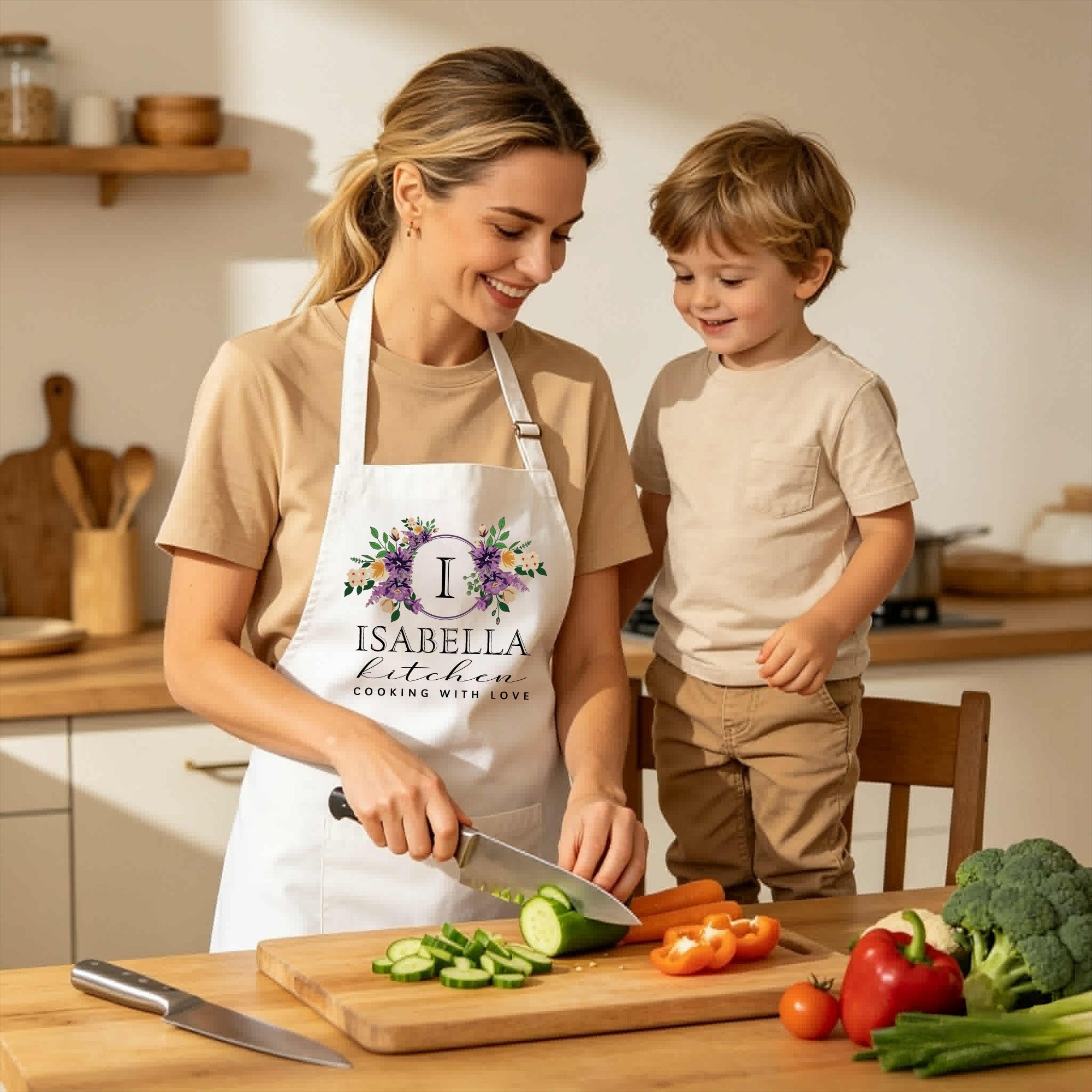 Custom Apron for Mom, Mother's Day Gift for Mom with Name - Floral
