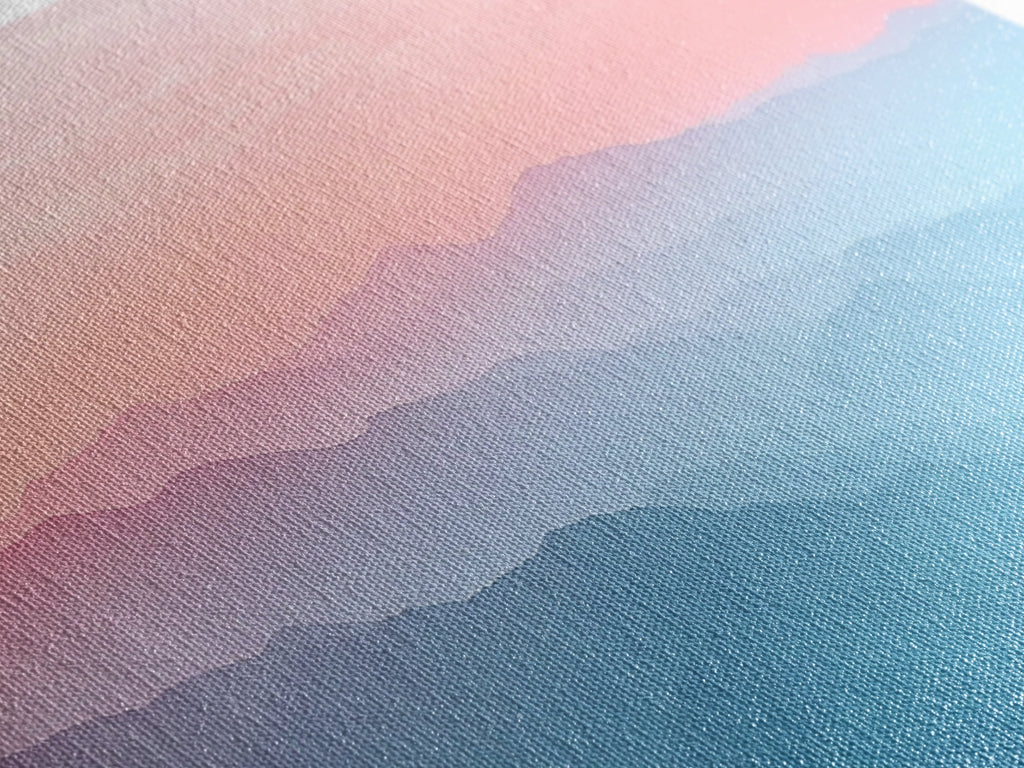 Vaporwave Landscape Painting Print of The Blue Ridge Mountains, Framed Canvas Print, Foggy Mountain Landscape Painting, Ready To Hang Art