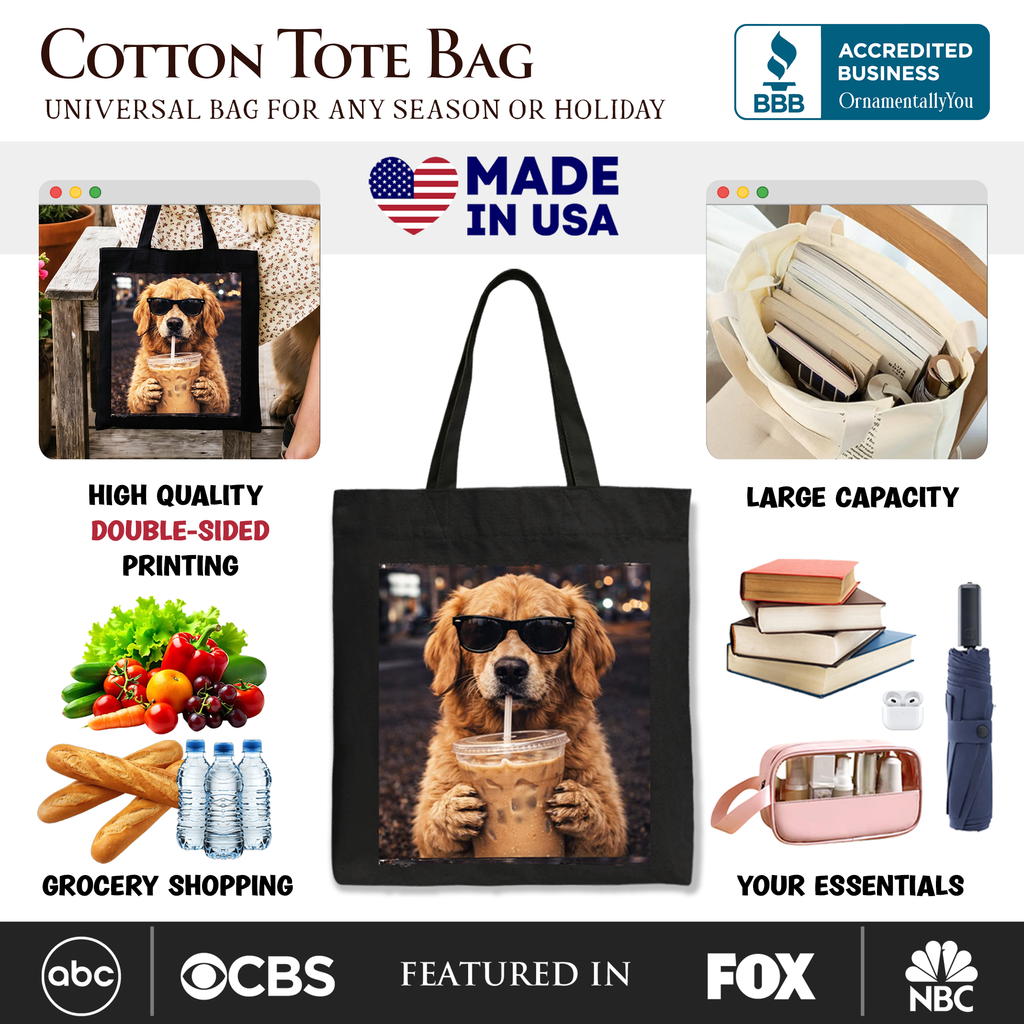 Golden Retriever Iced Coffee Tote Bag, Funny Dog Parents Gift Shopper