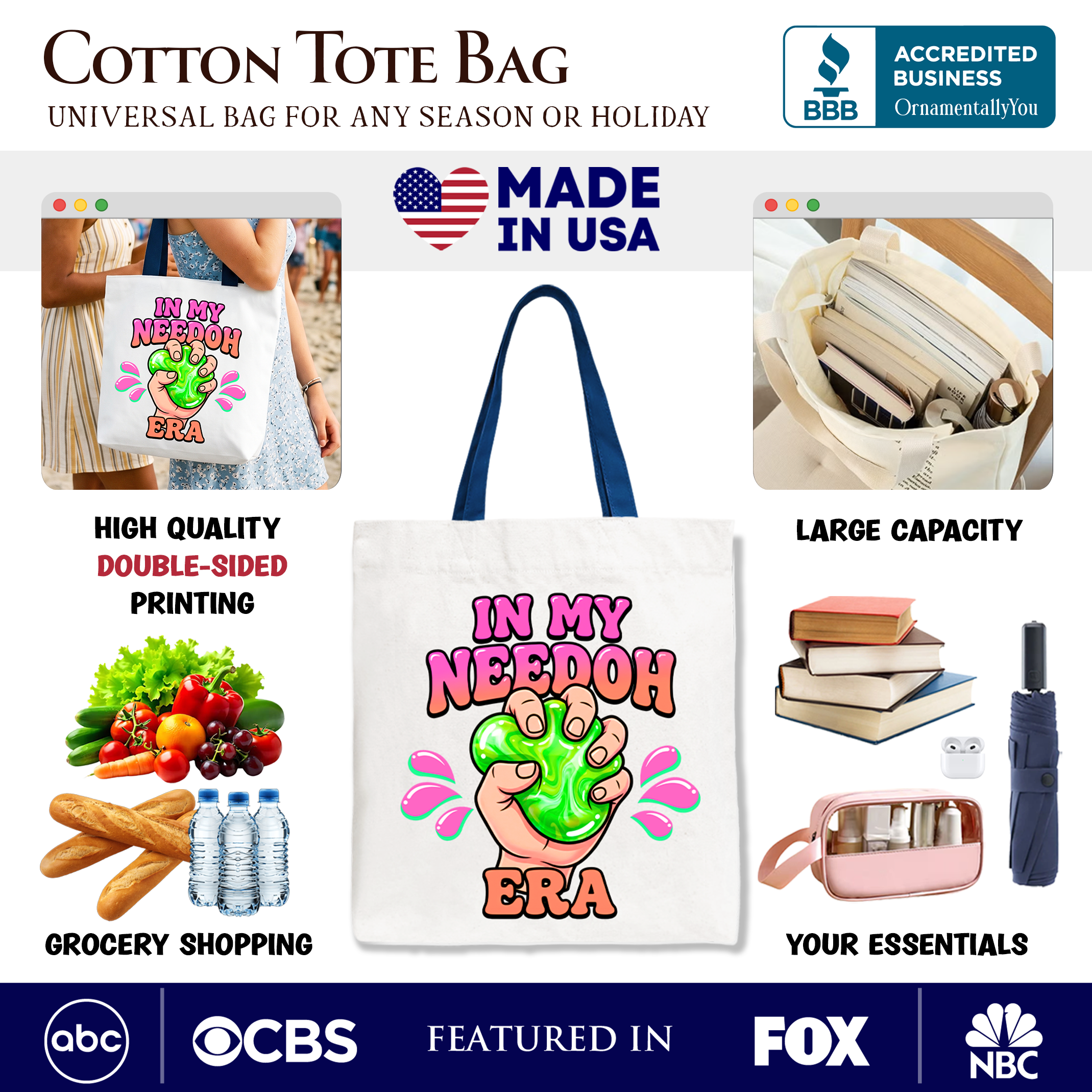 In My Needoh Era Tote Bag, Funny Stress Ball Mental Health Gift Shopper