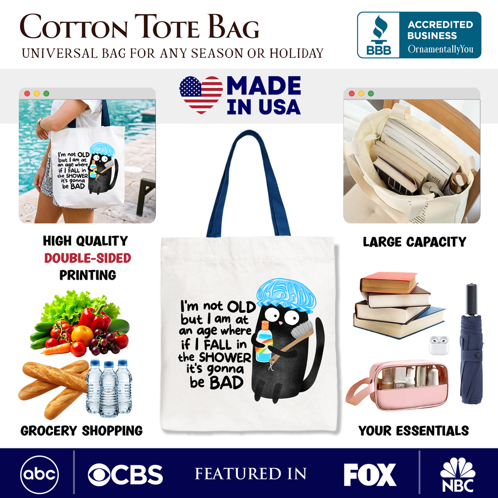 Old Black Cat Sarcastic Tote Bag, Funny Shower Phrase Gift Shopper