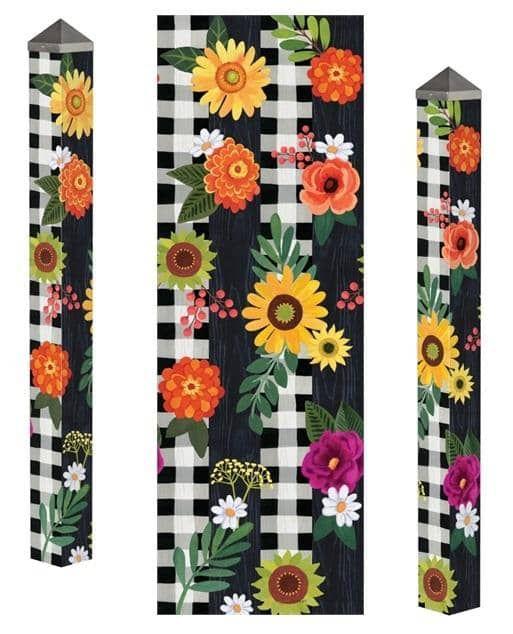 Autumn Blooms Painted Peace Art Pole 5 Feet Tall Plaid