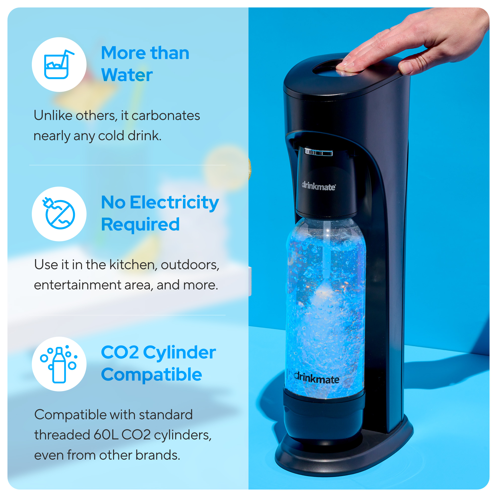 OmniFizz Ultimate Bundle - Sparkling Water and Soda Maker with Three 60L CO2 Cylinders and 0.5L Bottle
