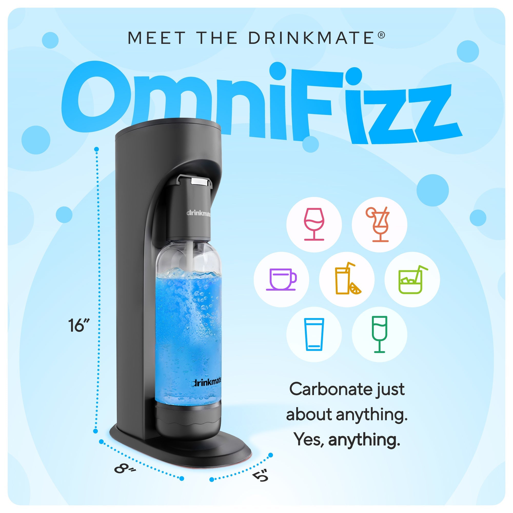 OmniFizz Special Bundle - Sparkling Water and Soda Maker with 60L CO2 Cylinder and 0.5L Bottle