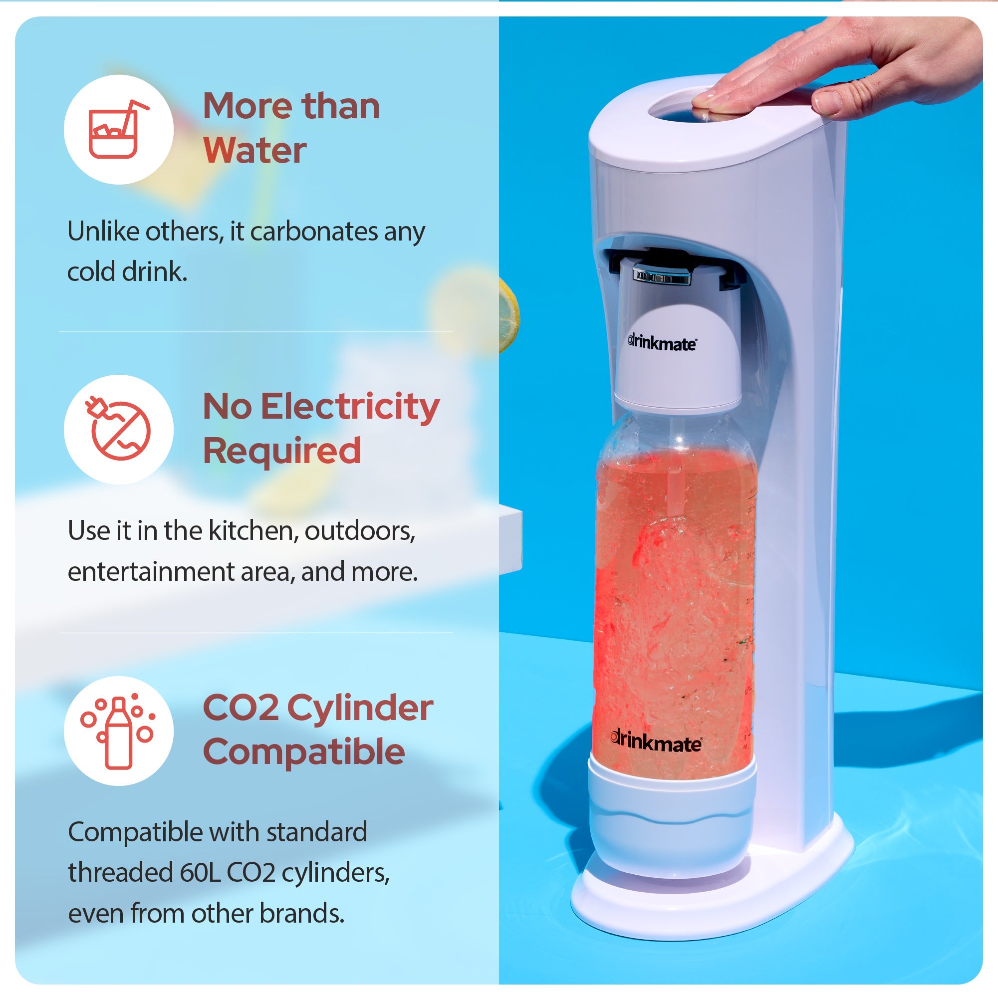 OmniFizz Ultimate Bundle - Sparkling Water and Soda Maker with Three 60L CO2 Cylinders and 0.5L Bottle