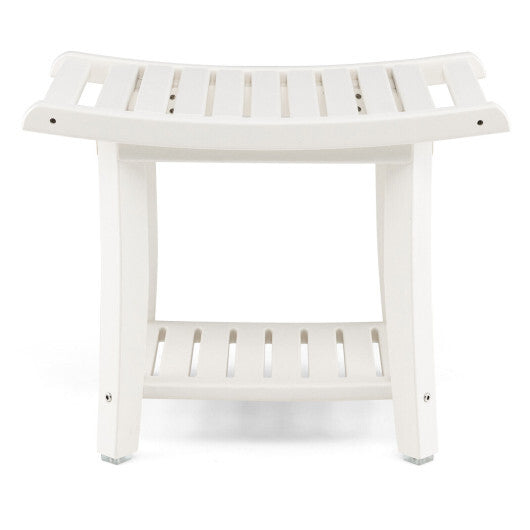 Waterproof Bath Stool with Curved Seat and Storage Shelf-Brown