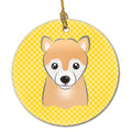 Yellow Checkered Shiba Inu Ceramic Ornament Christmas Tree Hanging Decorations for Home Christmas Holiday, Party, Gift, 3 in, Multicolor