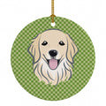 Green Checkered Golden Retriever Ceramic Ornament Christmas Tree Hanging Decorations for Home Christmas Holiday, Party, Gift, 3 in, Multicolor