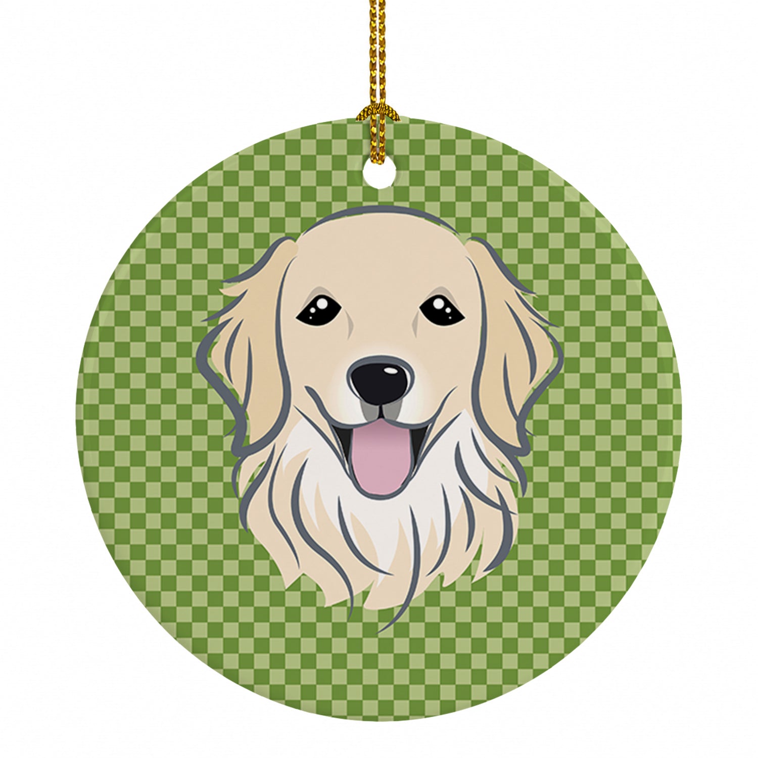 Green Checkered Golden Retriever Ceramic Ornament Christmas Tree Hanging Decorations for Home Christmas Holiday, Party, Gift, 3 in, Multicolor
