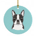 Checkerboard Blue Boston Terrier Ceramic Ornament Christmas Tree Hanging Decorations for Home Christmas Holiday, Party, Gift, 3 in, Multicolor